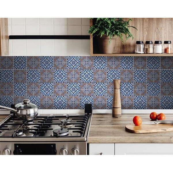 Homeroots 8 x 8 in. Prima Blue Peel & Stick Removable Tiles 400164 - main